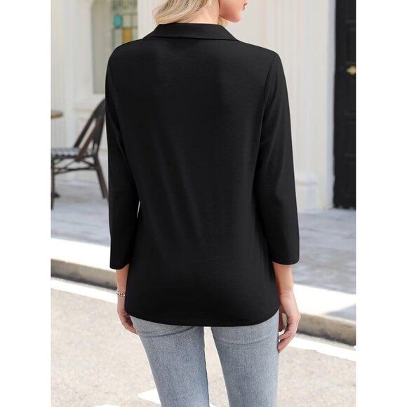 Women's Cotton Blend Polo Shirt 3/4 Sleeve V Neck Casual Summer Top - Picture 2 of 6